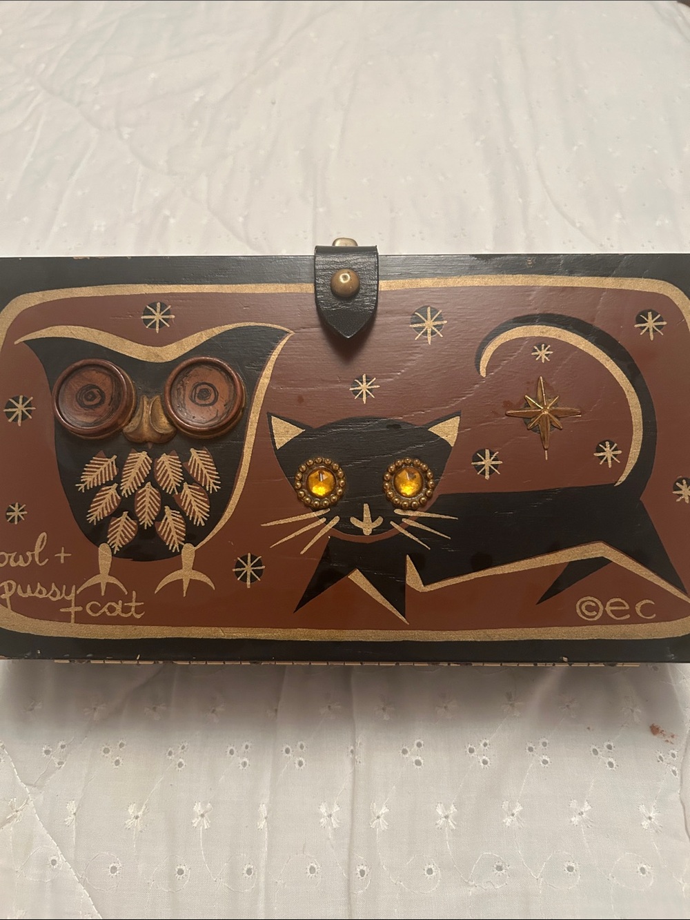 VINTAGE-Black and Brown Owl &  Cat Box Bag